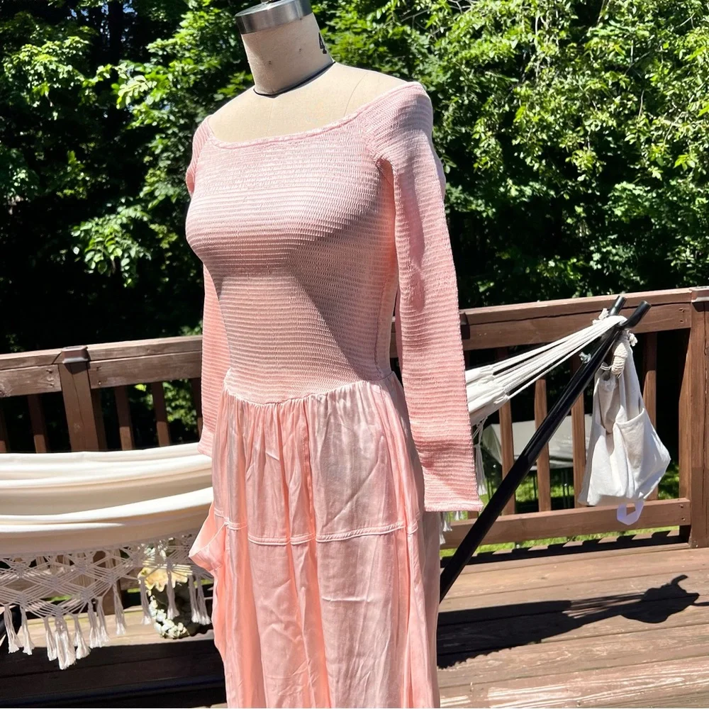 Free People Soft Pink Summer Satin Lucky Love Midi Dress Size X-Small